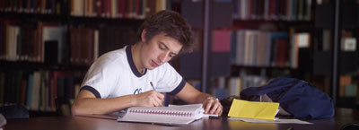 Student studying in library