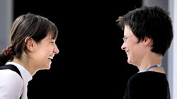 Student and tutor share a laugh