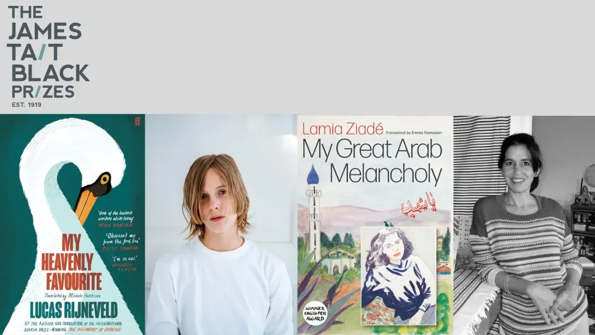 The winning authors and book covers for the James Tait Black Prizes 2025