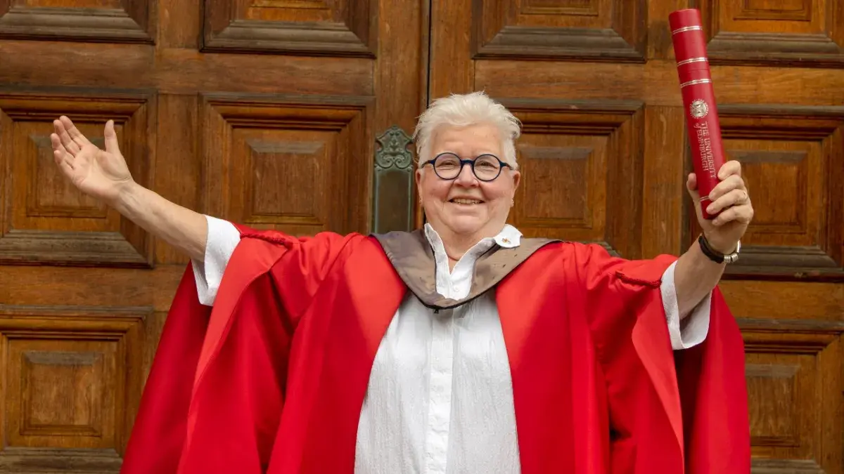 Val McDermid celebrates receiving her honorary degree. 