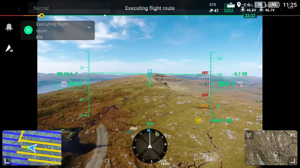Onboard view from the drone during peatland survey work at the Ardtornish Estate