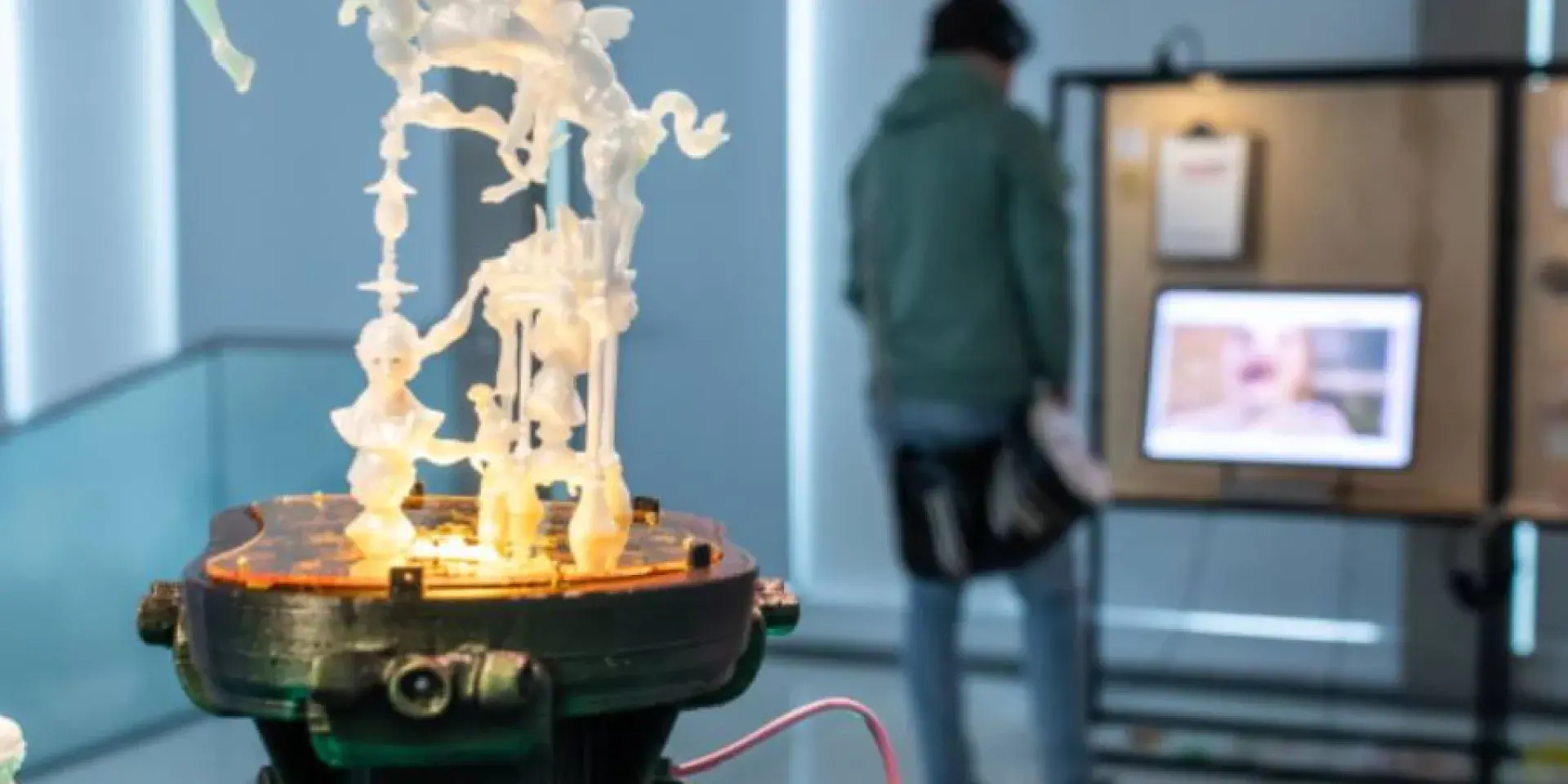 Image of visitor looking at exhibition