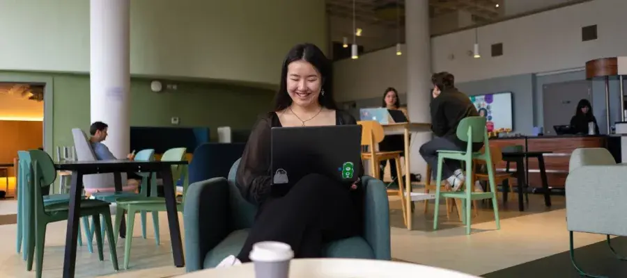 Students working in the Wellbeing Centre's cafe.