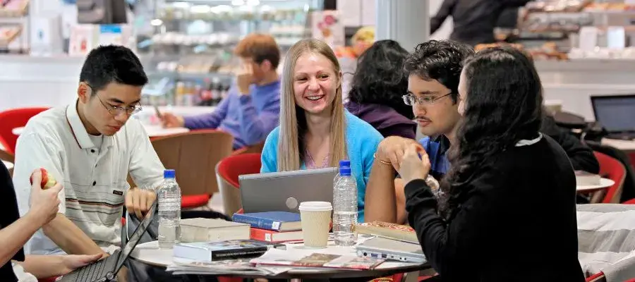 Students at the Business School cafe