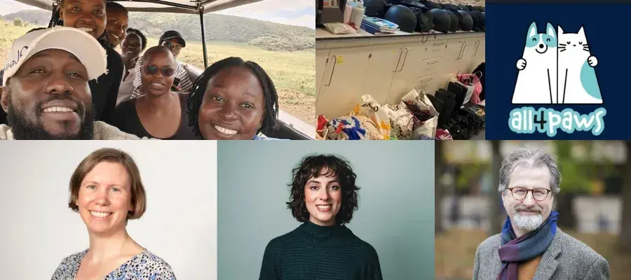 Richard Casebow, Catherine Barber (L), scholarship supporter, and Lucia Sadier (R), MSc Carbon Management students based in Kenya