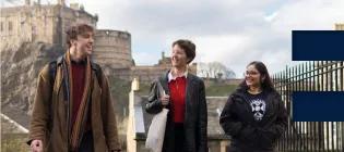 Three people outdoors with Edinburgh Castle in the background.