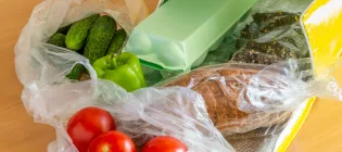 A selection of foods wrapped in plastic