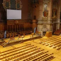 Wide shot of the set up at McEwan Hall