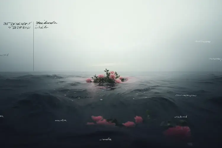 Image of the sea with flowers
