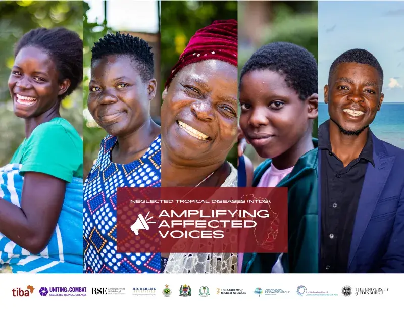 Composite image of five people featured in the exhibition on neglected tropical diseases