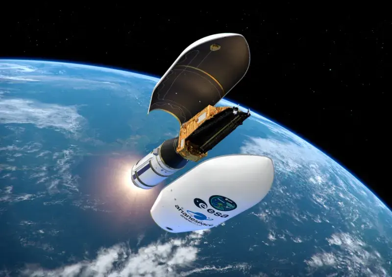 Biomass satellite in space- revealing pillars. Credit: European Space Agency