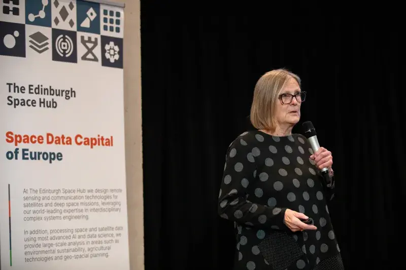 Former NASA astronaut Kathryn Sullivan addresses an audience of students and staff during her visit to the University