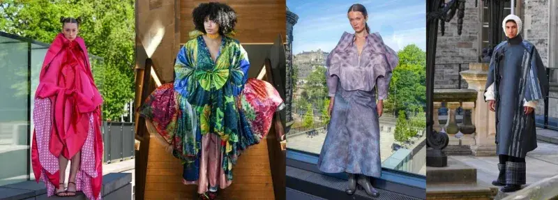 Four models posed wearing designs from this year's ECA Fashion Show.